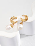 18K Hollow Moon Pearl Earrings