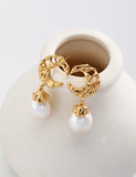 18K Hollow Moon Pearl Earrings